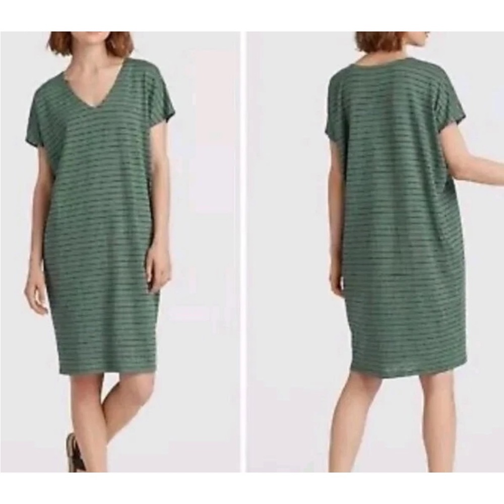 Eileen Fisher Womens Organic Linen Jersey Dress Sz XXS Casual Minimal Luxury